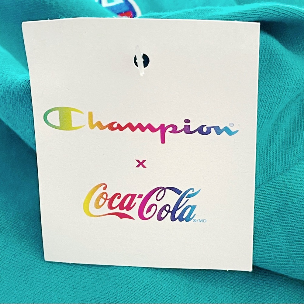 Champion Coca-Cola Soda Pop Art Crop Top Shirt Teal Green Womens Size Large - Picture 5 of 6